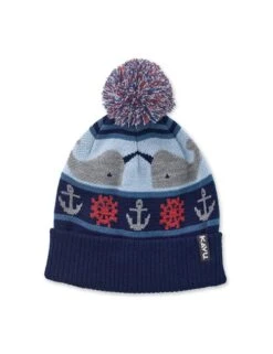 KAVU Herschel Pom Beanie Hat – Narwhal Blue Jacquard Knit Cuffed Pom Hat