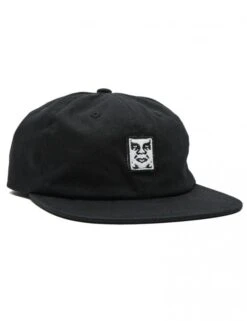 Obey Clothing Solid Black Icon Patch Eyes Logo – 6-Panel Curved Bill Strapback Hat