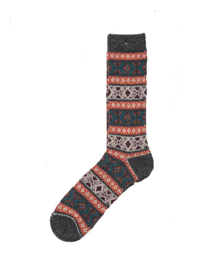 Anonymous Ism Navy Multi Jacquard Wool Crew Socks - Premium Wool IQ Knit 3 Anonymous Ism Navy Multi Jacquard Wool Crew Socks - Premium Wool IQ Knit