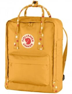 Fjallraven Ochre with Confetti Pattern - Classic Webbing Strap Kanken Backpack -Fatbuddha Store kanken classic backpack ochre confetti pattern p33165 120343 medium
