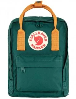 Fjallraven Kanken Mini Backpack – Arctic Green with Spicy Orange Straps – Compact Everyday Bag