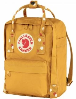Fjallraven Kanken Mini Backpack in Ochre with Confetti Pattern Straps - Water-Resistant Compact Daypack -Fatbuddha Store kanken mini backpack ochre confetti pattern p33370 119533 medium