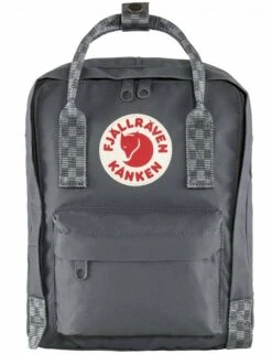 Fjallraven Kanken Mini Backpack – Super Grey with Chess Pattern Webbing
