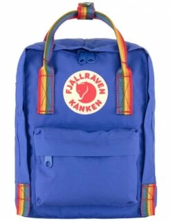 Fjallraven Kanken Mini Rainbow Backpack – Cobalt Blue with Rainbow Straps