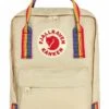 Fjallraven Kanken Mini Rainbow Backpack - Light Oak with Multi-Color Rainbow Straps -Fatbuddha Store kanken mini rainbow backpack light oak rainbow pattern p35133 119688 medium