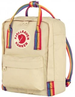 Fjallraven Kanken Mini Rainbow Backpack - Light Oak with Multi-Color Rainbow Straps -Fatbuddha Store kanken mini rainbow backpack light oak rainbow pattern p35133 119691 medium