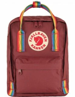 Fjallraven Kanken Mini Rainbow Edition - Ox Red with Multi-Color Straps