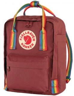 Fjallraven Kanken Mini Rainbow Edition - Ox Red with Multi-Color Straps -Fatbuddha Store kanken mini rainbow backpack ox red p33169 119696 medium