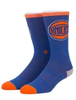 New York Knicks Blue Jersey Inspired Crew Socks – Orange and White Wordmark Detail