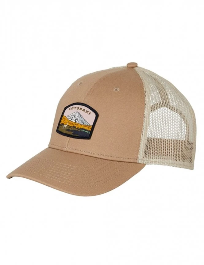 Cotopaxi Desert Tan Llama Trucker Hat – Woven Mascot Patch Curved Bill Mesh Back Cap 3 Cotopaxi Desert Tan Llama Trucker Hat – Woven Mascot Patch Curved Bill Mesh Back Cap