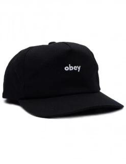 Obey Clothing Black Lowercase Logo 5-Panel Snapback – Curved Brim Adjustable Hat