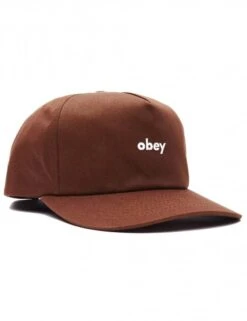 Obey Clothing Brown Lowercase Logo 5-Panel Curved Bill Snapback Hat