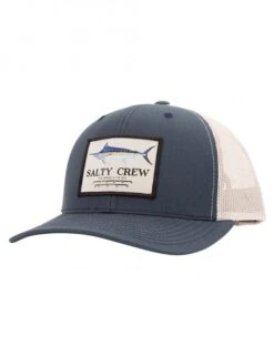 Salty Crew Navy and Silver Marlin Mount Retro Trucker - Curved Bill Snapback Hat