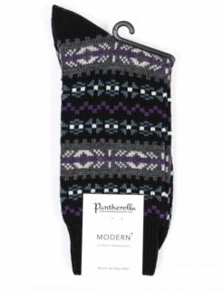 Pantherella Mead Socks - Black Merino Wool Blend Premium Ribbed Socks