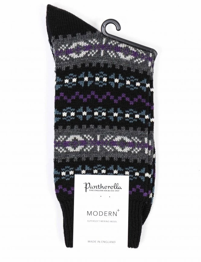 Pantherella Mead Socks - Black Merino Wool Blend Premium Ribbed Socks 3 Pantherella Mead Socks - Black Merino Wool Blend Premium Ribbed Socks