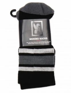 Chrome Industries Merino Stripe Crew Sock – Black/Castlerock Performance Blend