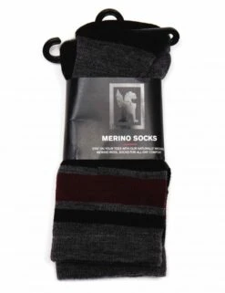 Chrome Industries Charcoal & Andorra Maroon – Merino Stripe Crew Height Sock