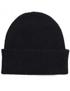 Colorful Standard Deep Black - Italian Merino Wool Ribbed Cuffed Beanie