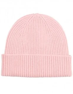 Colorful Standard Faded Pink Merino Wool Beanie - Italian Extra Fine Knit Ribbed Hat