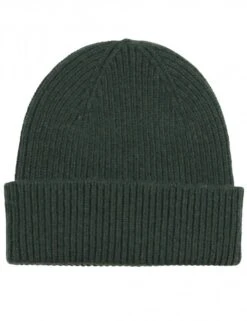 Colorful Standard Hunter Green Merino Wool Beanie Hat - Ribbed Knit Fold-Over Cuff
