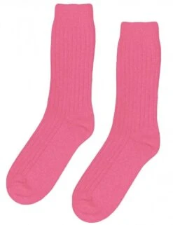 Colorful Standard Bubblegum Pink Merino Wool Blend Ribbed Crew Socks