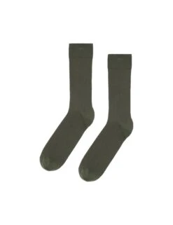 Colorful Standard Merino Wool Blend Socks - Dusty Olive Premium Ribbed Crew Socks