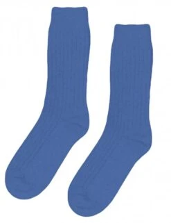 Colorful Standard Pacific Blue Merino Wool Blend Socks – Sustainable Ribbed Chunky Knit