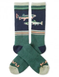 KAVU Moonwalk Sock Go Fish – Mid-Crew Jacquard Pattern Outdoor Socks