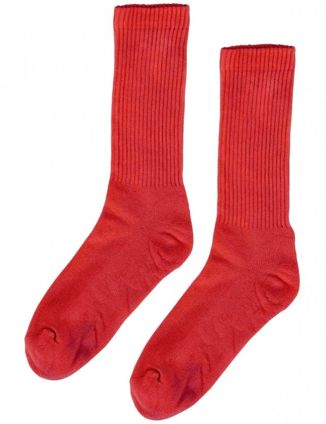 Colorful Standard Scarlet Red Organic Active Crew Socks - Sustainable Ribbed Athletic Fit 3 Colorful Standard Scarlet Red Organic Active Crew Socks - Sustainable Ribbed Athletic Fit