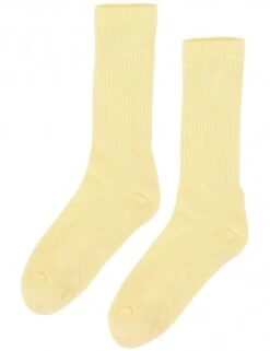 Colorful Standard Soft Yellow Organic Active Socks - Retro Striped Crew Style