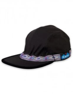 KAVU Jet Black Organic Strapcap – Durable 4-Panel Outdoor Curved Bill Hat