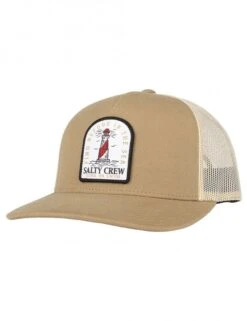 Salty Crew Wheat and White Outer Banks Lighthouse Patch - Retro Trucker Snapback Hat