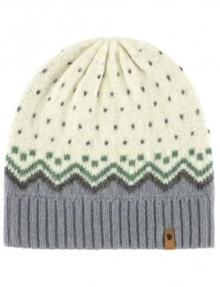 Fjallraven Ovik Knit Beanie - Chalk White Patterned Traceable Wool Winter Hat