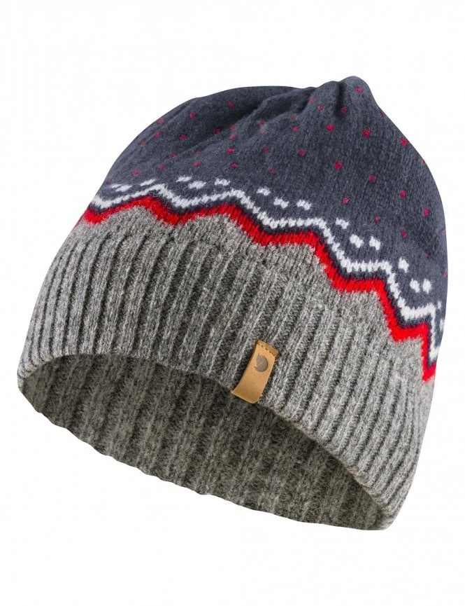 Fjallraven Ovik Knit Beanie - Dark Navy Patterned Wool Folded Brim Hat 3 Fjallraven Ovik Knit Beanie - Dark Navy Patterned Wool Folded Brim Hat