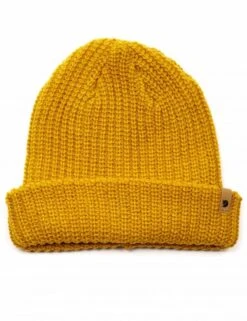 Fjallraven Ovik Melange Beanie Hat - Mustard Yellow Marbled Rib-Knit Winter Cap