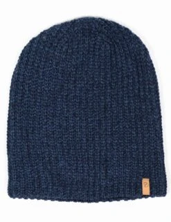 Fjallraven Ovik Melange Beanie Hat in Navy - Ribbed Knit Cuffed Watch Cap