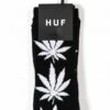 HUF Plantlife Crew Socks - Black with White Iconic Leaf Pattern -Fatbuddha Store plantlife socks black p24795 85576 medium
