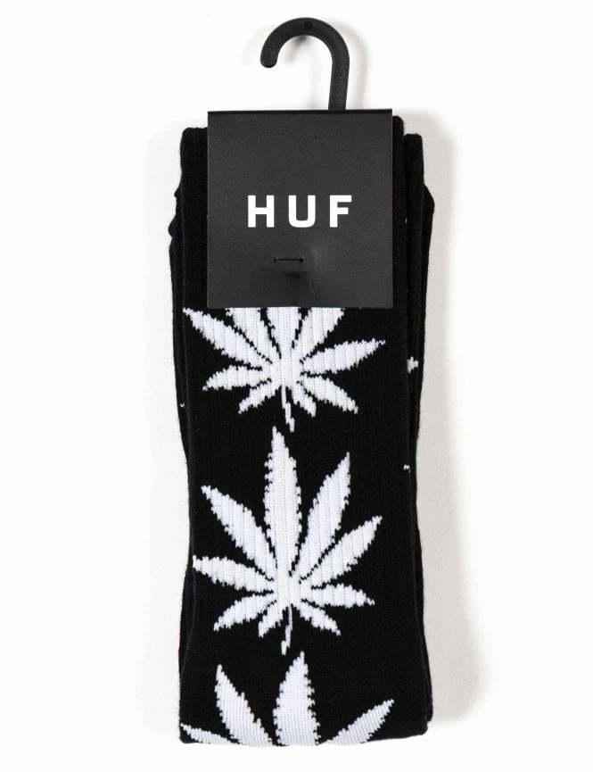 HUF Plantlife Crew Socks - Black with White Iconic Leaf Pattern 3 HUF Plantlife Crew Socks - Black with White Iconic Leaf Pattern