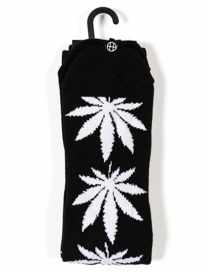 HUF Plantlife Crew Socks - Black with White Iconic Leaf Pattern 4 HUF Plantlife Crew Socks - Black with White Iconic Leaf Pattern - Image 2