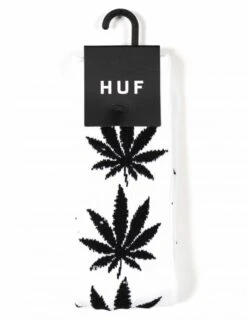 HUF Plantlife Crew Socks - White with Green Leaf Pattern