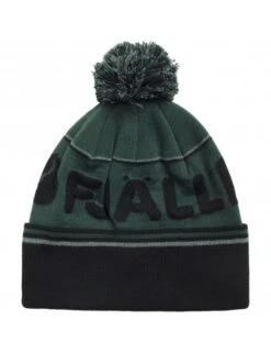 Fjallraven Pom Beanie Hat in Arctic Green and Black – Patterned Recycled Knit Winter Hat