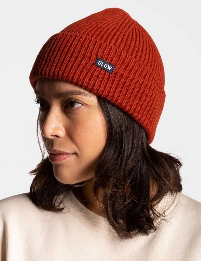 Olow Ponant Orange Ribbed Wool Beanie Hat – Cuffed Logo Watch Cap 4 Olow Ponant Orange Ribbed Wool Beanie Hat – Cuffed Logo Watch Cap - Image 2