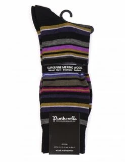 Pantherella Black Quakers All Over Stripe – Luxury Merino Wool English Made Socks