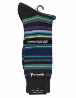 Pantherella Quakers All Over Stripe Merino Wool Socks - Charcoal Multi-Color