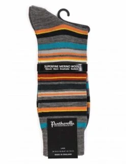 Pantherella Quakers Mid Grey Mix All Over Stripe – Merino Wool Premium Socks