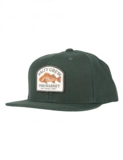 Salty Crew Spruce Green Red Rock – Embroidered Fish Patch 6 Panel Snapback Hat