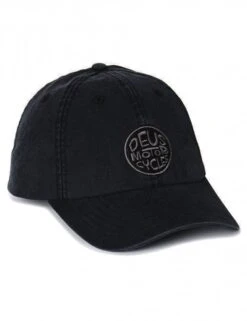 Deus Ex Machina Black Redux Cap – White Shield Logo Curved Bill Strapback Hat