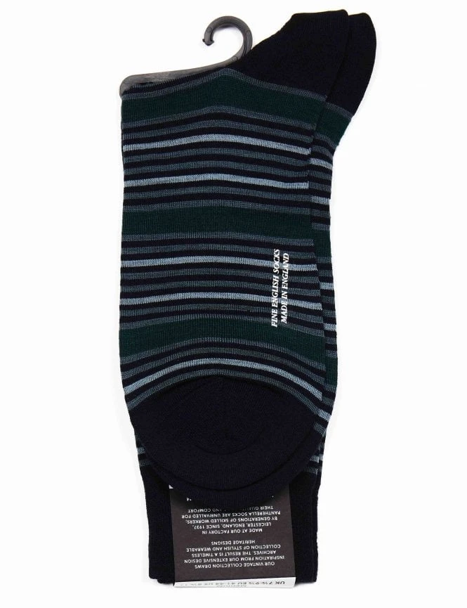 Pantherella Saltwell Navy Multi-Striped Merino Wool Socks - Vintage Collection 4 Pantherella Saltwell Navy Multi-Striped Merino Wool Socks - Vintage Collection - Image 2