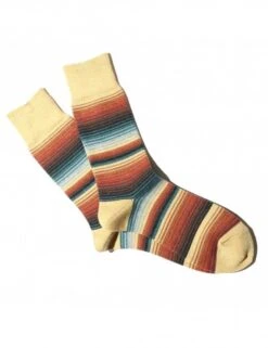 Anonymous Ism Sarape Crew Socks – Mustard Yellow Patterned Hemp Blend Ribbed Socks