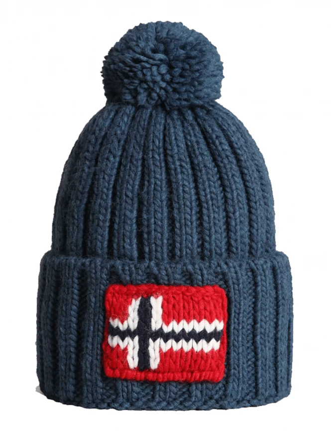 Napapijri Semiury Pom Beanie Hat - Dark Blue Navy Ribbed Knit Bobble Hat 3 Napapijri Semiury Pom Beanie Hat - Dark Blue Navy Ribbed Knit Bobble Hat